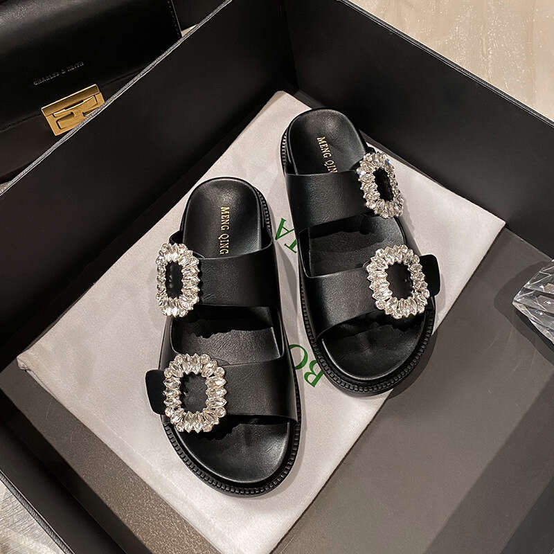 Rhie Belt Buckle Slippers Women Thicken Sole Shoes Ladies Casual Slides Outdoor Flipps Sier Beach Sandals 2024