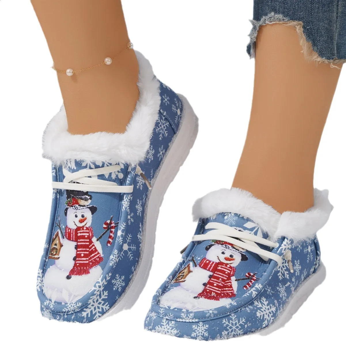 Winter Warm Snow Boots for Women Christmas Present Short Plush Winter Boots Woman Fashion Lace Up Shoes for Women Boots 241118