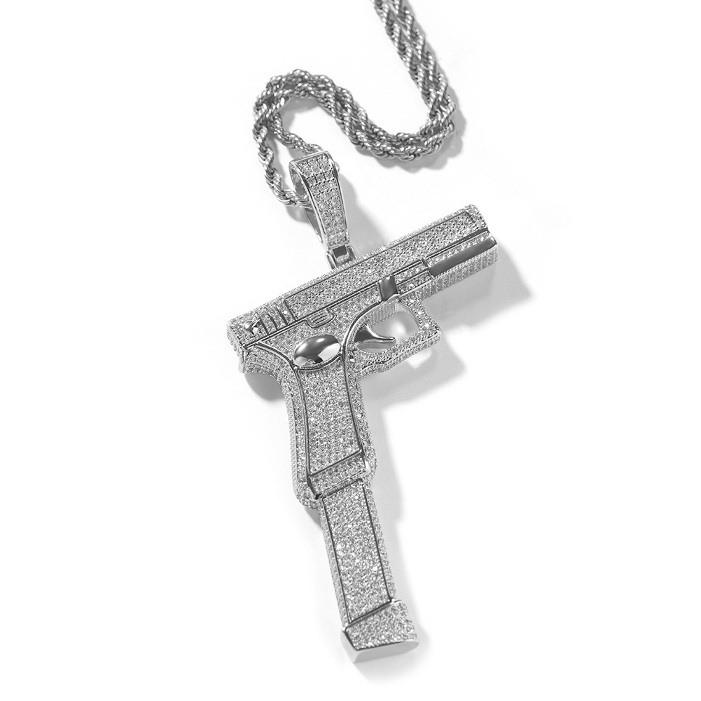 Hip Hop Punk Vintage Hand Gun Pendant Necklace 5A Zircon 18k Real Gold Plated Street Rap Jewelry