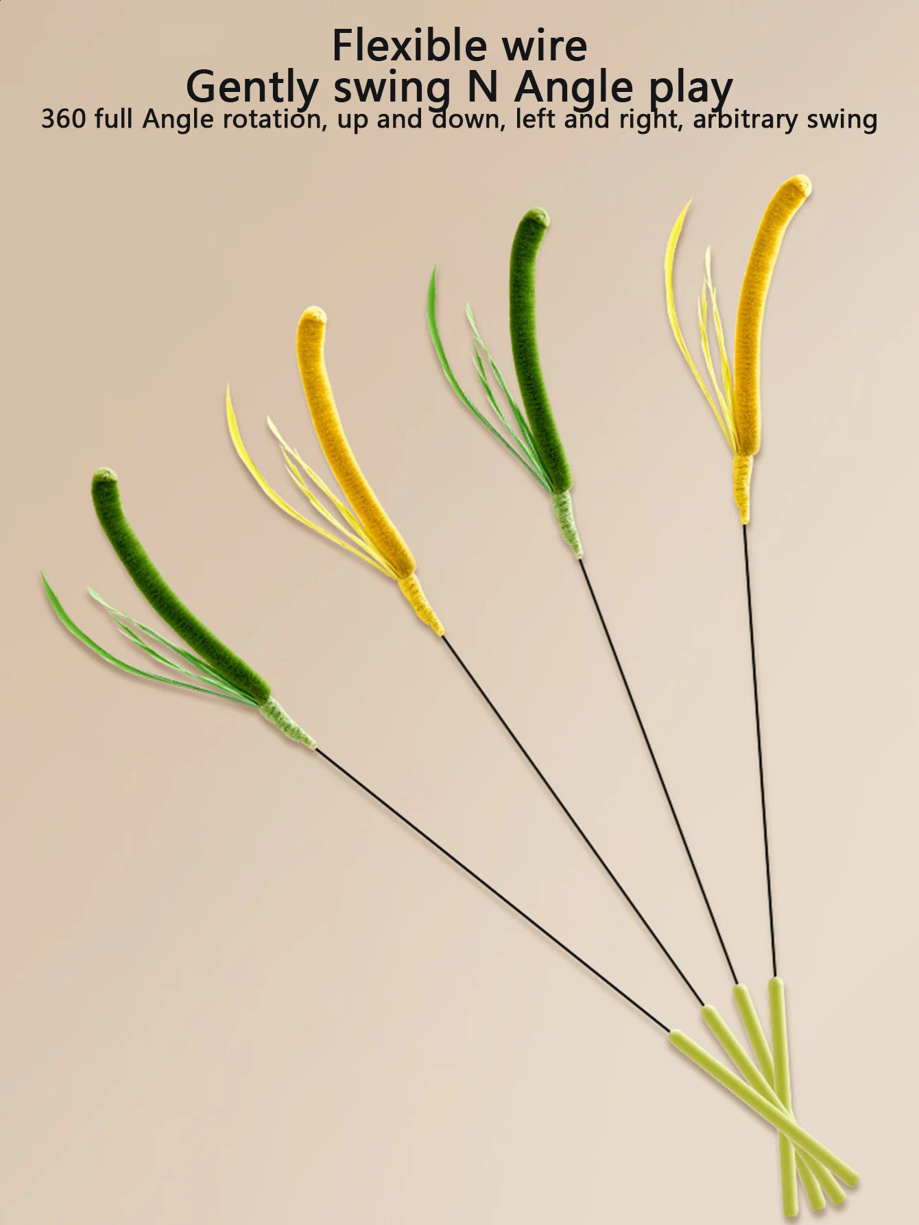 Kimpets Cat Dog Tail Grass Sage Feather Long Pole Teasing Stick Bite Resistant Self Soothing Tool Toy Pet Supplies 241119