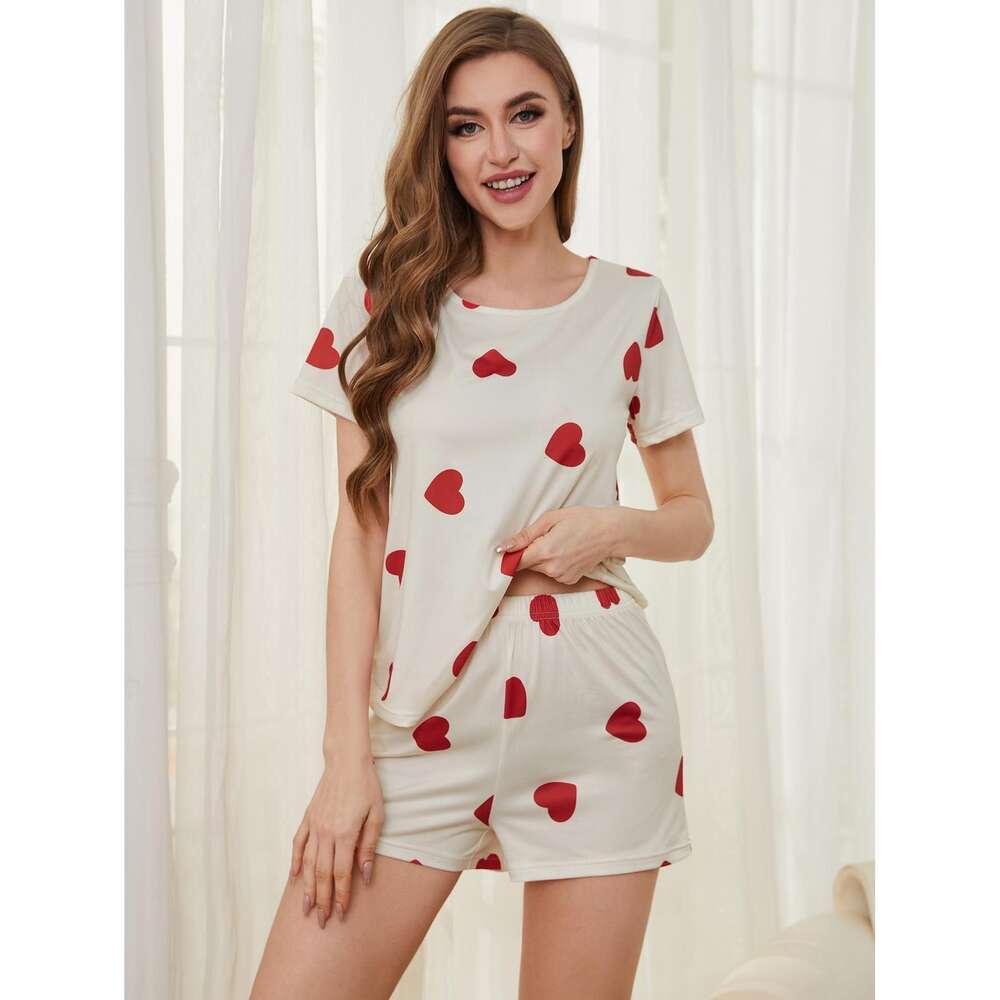 Pamas, Women's Summer Love Printed Short Sleeved Shorts, Two-piece Home Outfit, Wildberry F41932