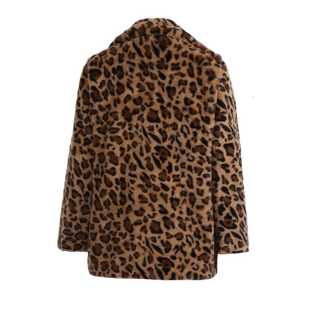 Imitation new leopard print faux medium to long length coat, plus size warm fur coat