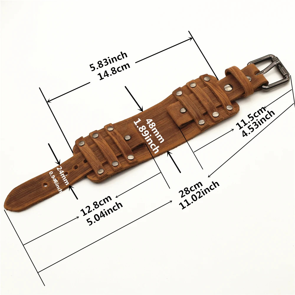 24mm Black Brown Genuine Leather Watchband Pin WatchStrap Bracelet Men Jewelry 240419
