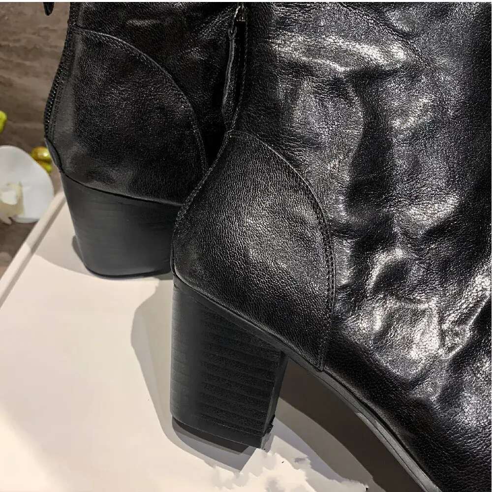 Elegant ladies 6cm thick med heel autumn ankle boots square toe pleated sheepskin soft comfortable short booties shoes for women 1f50