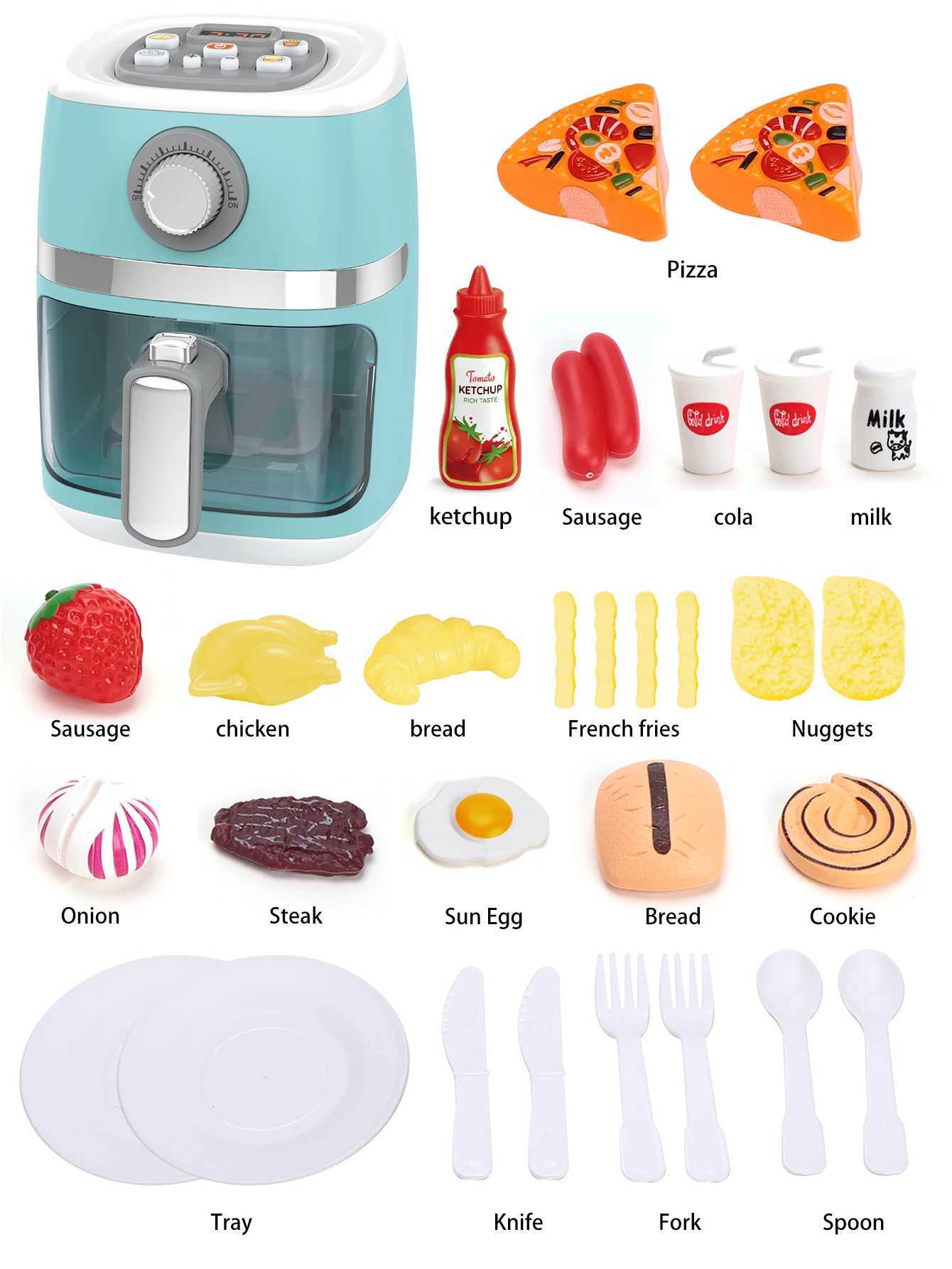 Air Fryer childrens kitchen toy set accessories pretend to be a chef barbecue game equipped with lighting and sound W241119