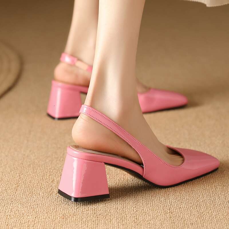 Elegant Sgback Sandals Women Summer Shoes Pink Black Nude Medium Heels Pumps Close Toe Office Party Shoe Female Large Size 45