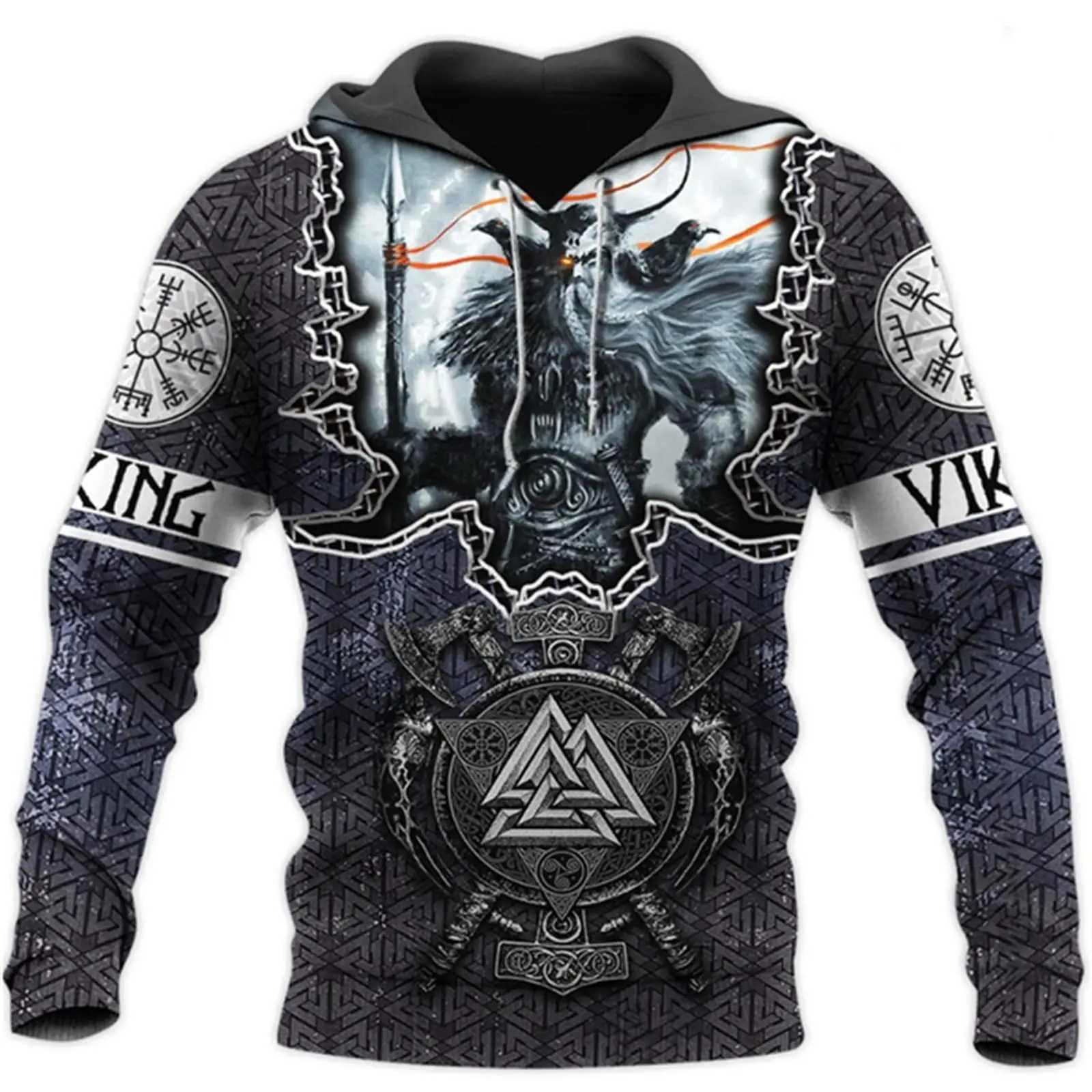 New Arrival Mens Viking Hoodie Retro Casual Viking Warrior Odin 3D Printed Long Sved Sweatshirt Plover Hoodie Top Z241118