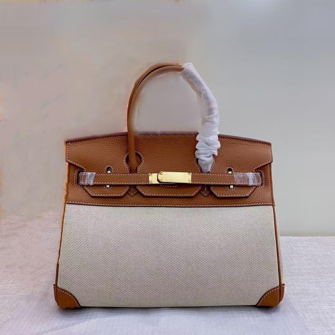 Canvas And Real Leather Women Totes Luxury Designer Lady Handbags Fashion Female High Quality Shoulder Bag Messenger Classic Bags With Lock 25cm 30cm 2933