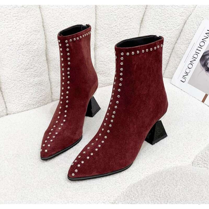 Women Ankle Boots 2025 Shallow Spring Autumn Winter Pointed Toe Designer Ladies Short Back Zip Sexy Suede High Heels Mom Shoes