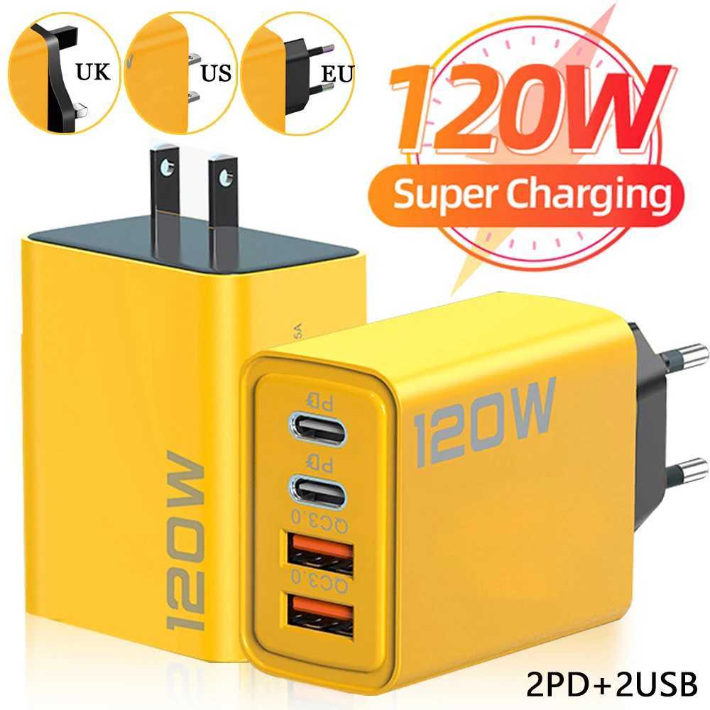 Quick Charging 120W 4-port Mobile Phone Charger QC USB Type C Charger Dual PD 3.0 Wall Mounted Adapter EU US Plug Y241119