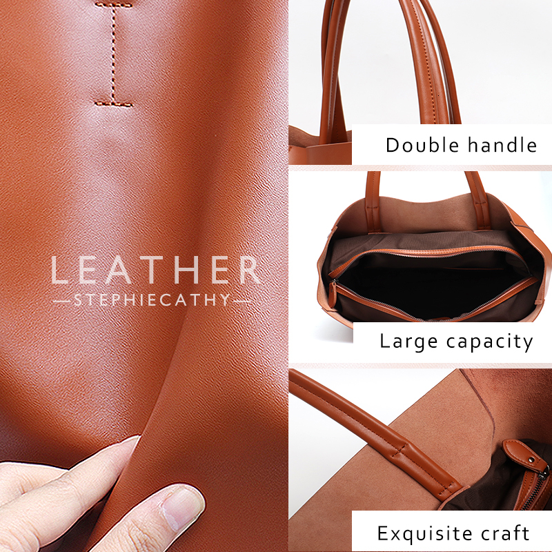 Minimalist 2024 Big Tote Bag Women Fashionable Real Leather Shoulder Handbags Casual Large Capacity Daily Use Working Shopping Travel