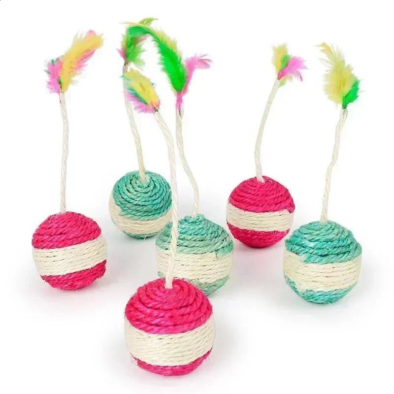 1Pc Cat Toys Sisal Catching Ball Training Interactive Kitten Pet Supplies Feather 250312