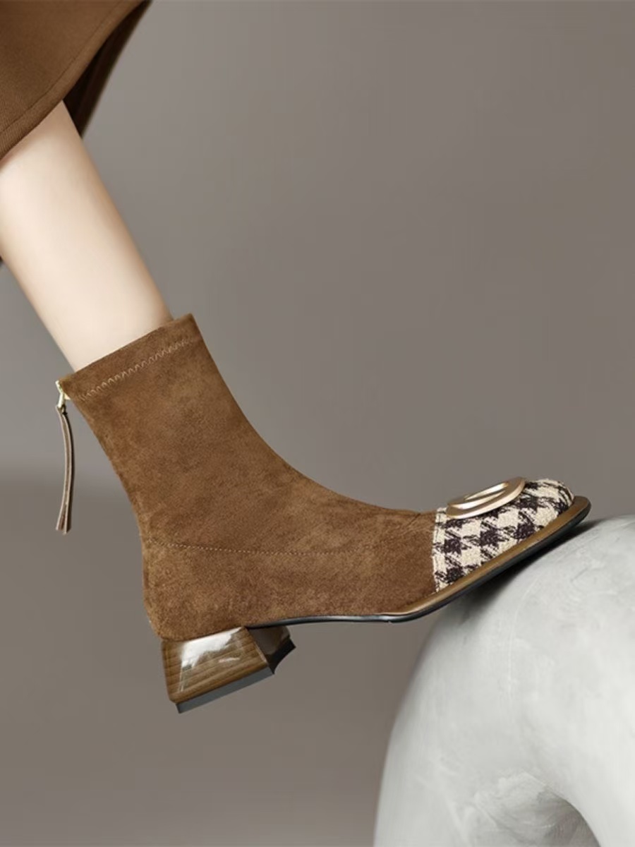 SALES HOT Autumn/Winter Women Sheep Suade Round Toe Square Mid-Heel Ankle Boots Tassel Zipper Fashion Office Ladies Shoes 4844