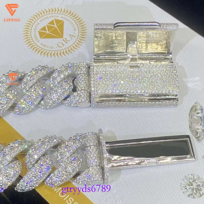 20mm Design Hip Hop Iced Out Sterg Sier Moissanite Cuban Chain Custom Letter Clasp Fashion Jewelry Necklace