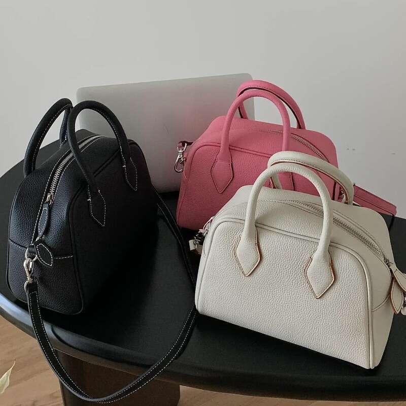 2025 New Korean Niche Cowhide Boston Pillow Bag Large Capacity Crossbody Shoulder Bags Women Genuine Leather Handbags Purses