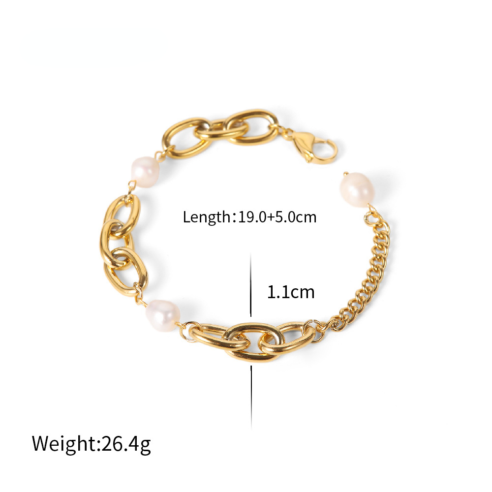 Designer Retro Freshwater Pearl Oval Chain Pearl Bracelet for Women Stainless Steel Plated 18k Gold Party Wedding Jewelry Wholesale