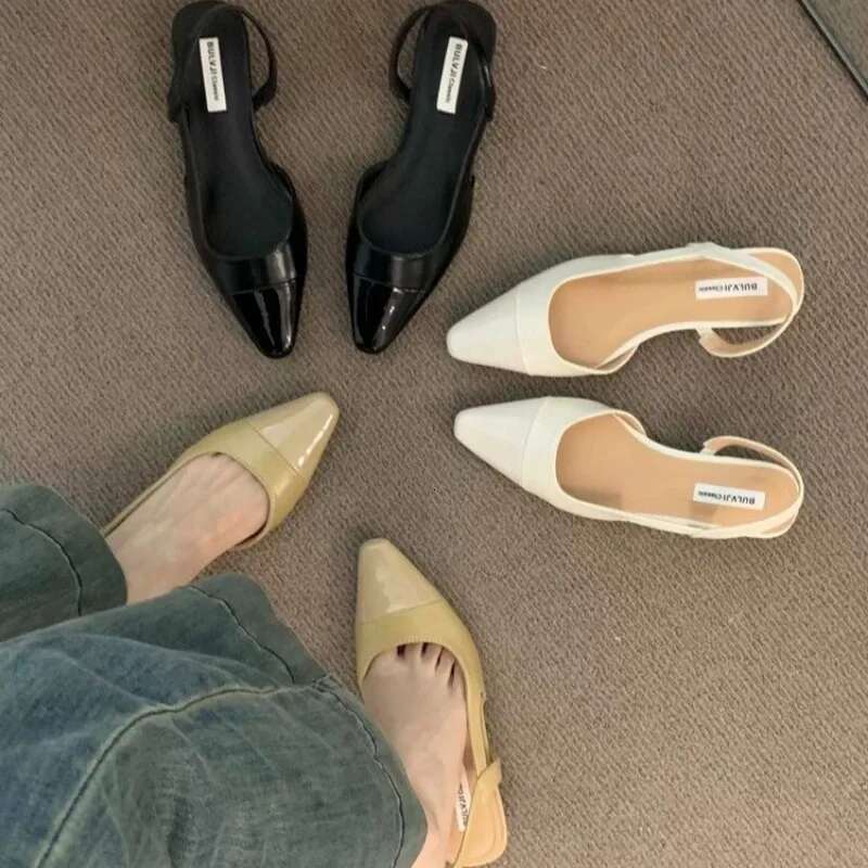 2024 Low Heel Baotou Sandals Women's French Nude Color Pointed Small Fragrant Ladies Thick Heels Back Air Style Single Shoes