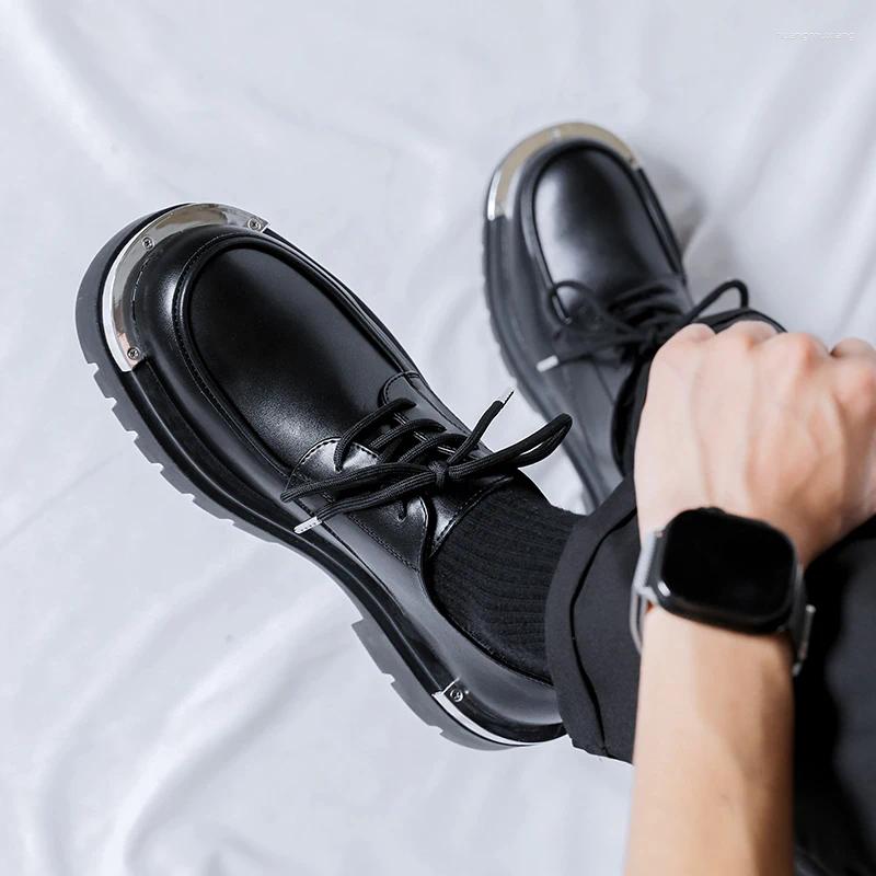Casual Shoes Platform Man Japan Harajuku Korean Metal Fashion Black Business Wedding Leather Shoe Men Streetwear Cargo