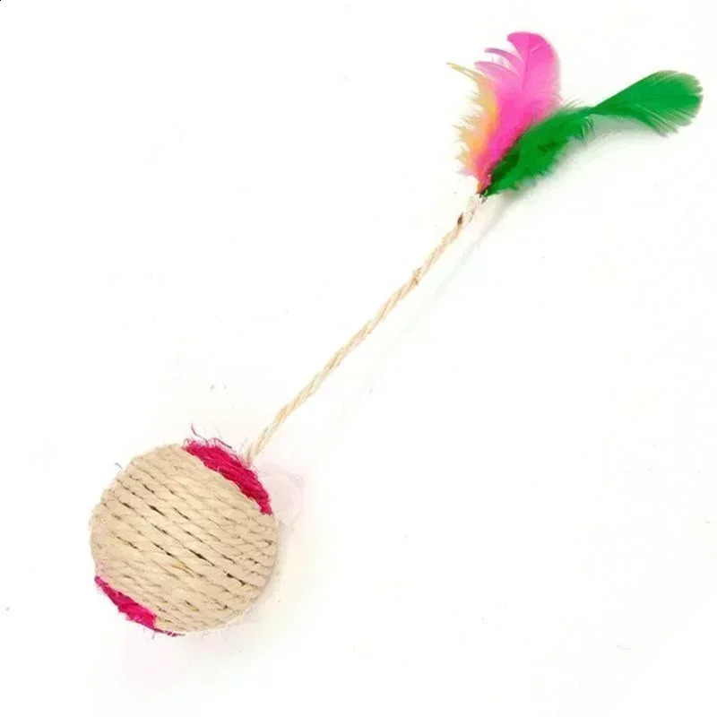 1Pc Cat Toys Sisal Catching Ball Training Interactive Kitten Pet Supplies Feather 250312