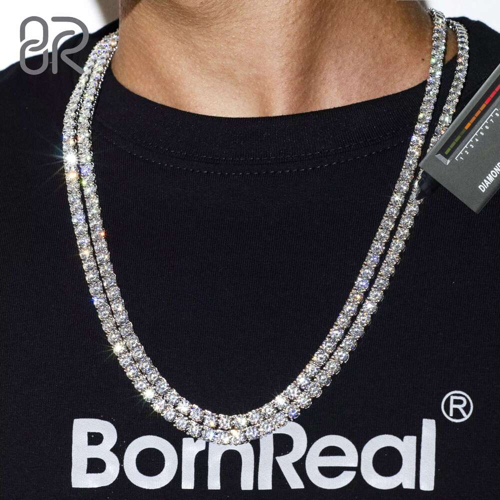 American hip-hop necklace, 4mm, 3mm moissanite row tennis chain, simple and versatile necklace