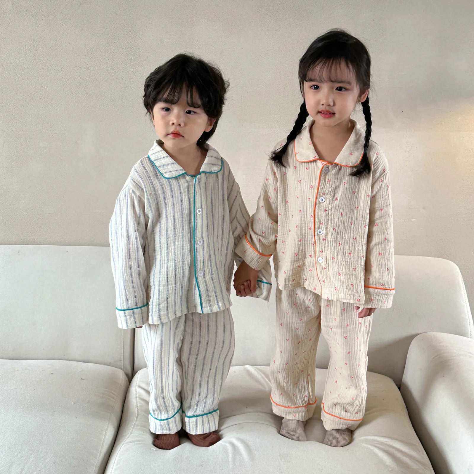 Pajama set for spring summer and autumn seasons made of pure cotton with long sleeves for babies boys and children. Pajamas for girls and boys 241118