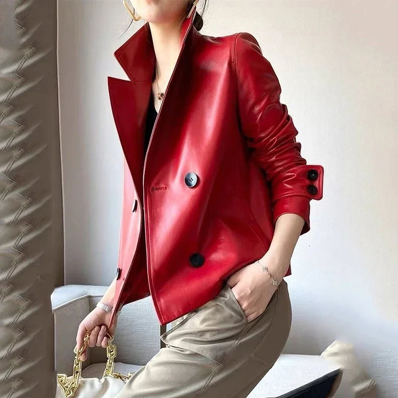 Beautyblue Red Lady Outwears Female Coats Fashion Buttoned Solid Color Long Sleeves Vintage Notched Collar Jackets for Women 241118