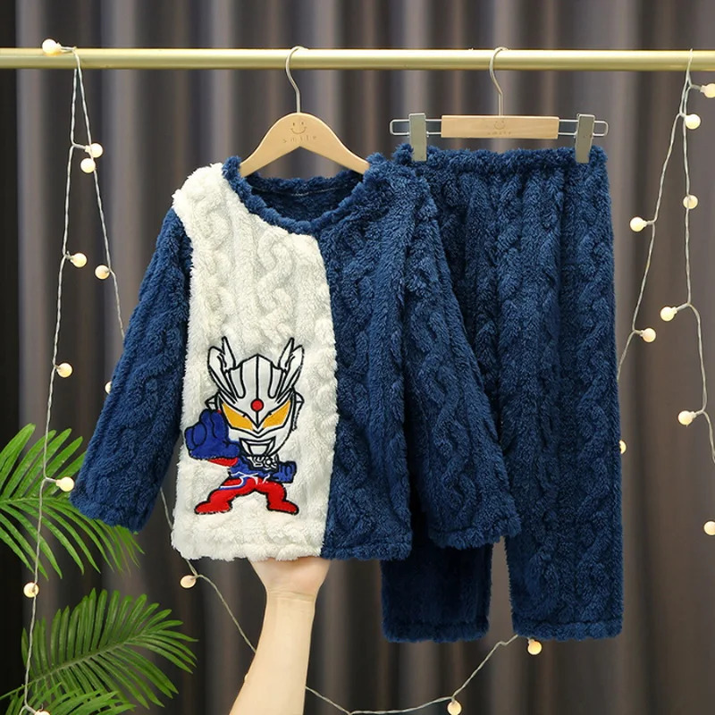 girls warm and thick autumn and winter flannel pajamas childrens coral plush cartoon pajamas 241118