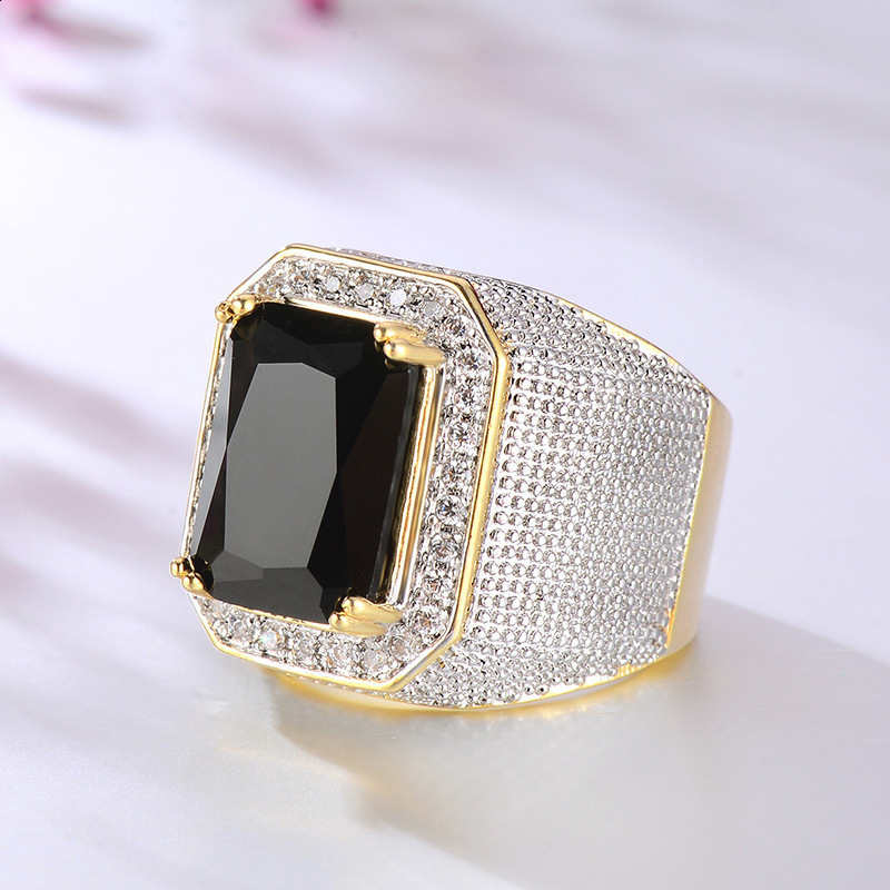 ring hip-hop gold split domineering square blue big mens ring r6378 231025