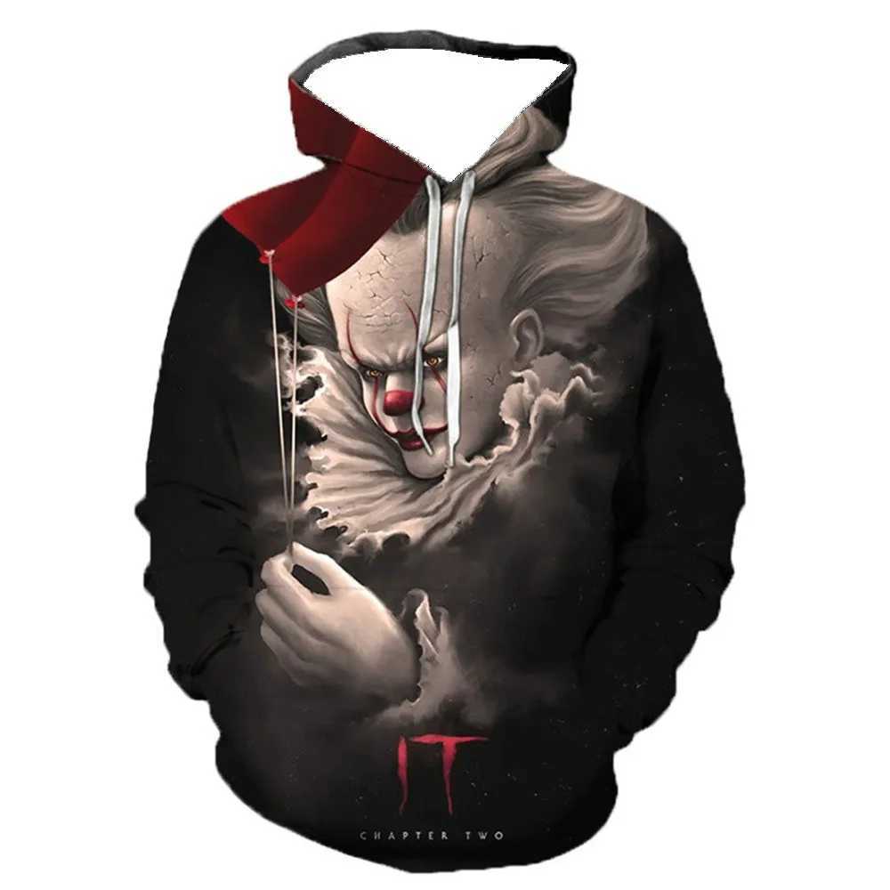 New Arrival Horror Style Clown Pattern Mens Fashion Hoodie Sweater Autumn Winter Long Sve 3D Printed Horror Street Hip Hop Hoodie Z241118