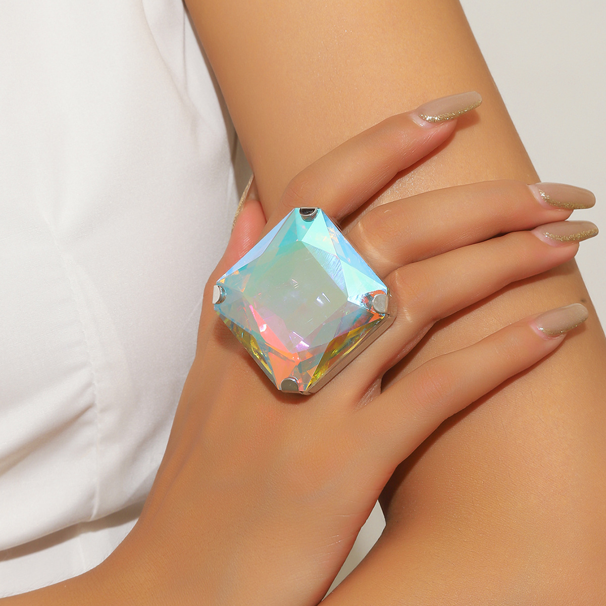 Cluster Rings Y2K 5PCS/LOT Colorful Open Adjustable Square Rhinestone Ring Fashion Jewelry Accessory For Party