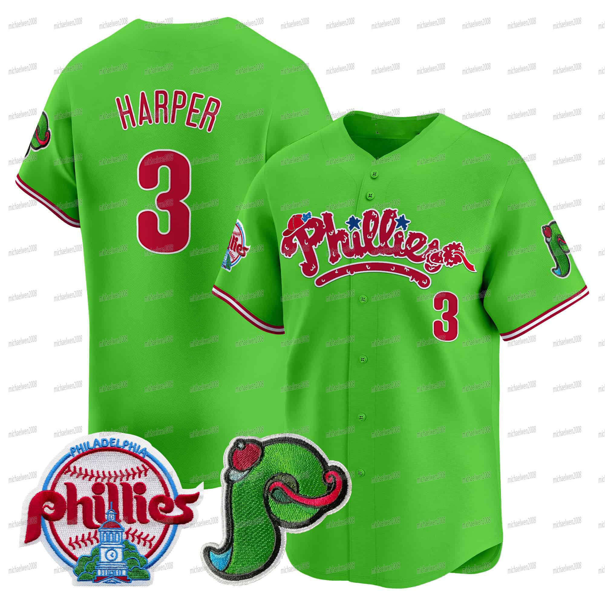 Philliess 2024 Phanatic Patch Baseball Jersey 3 Harper Trea Turner Schwarber Brandon Marsh Nick Castellanos Bryson Stott Alec Bohm Garrett Stubbs J.T.