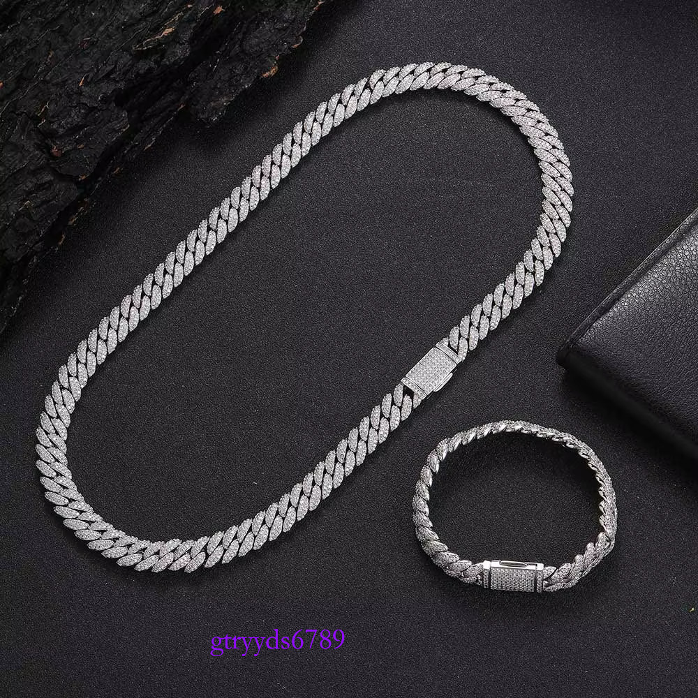 Nuoya 10mm Lab dia cuban k chain Gold Plated Iced Out Miami Cuban Chain Necklace for Men Women