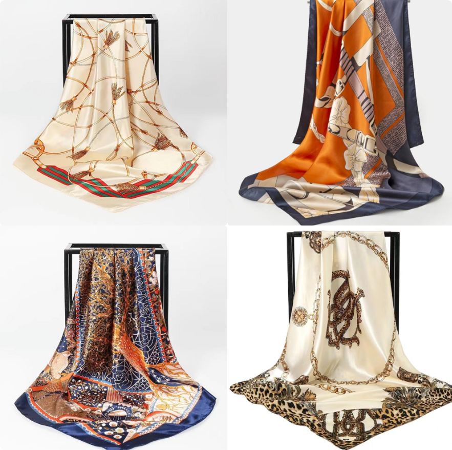 20styl 90x90cm Designer Scarf Silk Scarfs for Women Shawl Lightweight Square Satin Head Wrap Bandana Square Scarves Neckerchiefs