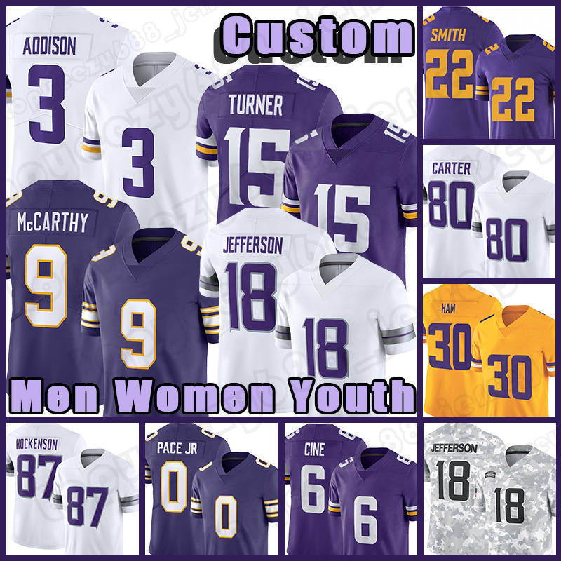 J.J. McCarthy Turner Football Justin Jefferson Jersey Minnesotaes Vikingss Addison Harrison Smith T.J. Hockenson C.J. Ham Aaron Jones Randy Moss Cris Carter Van Ginkel