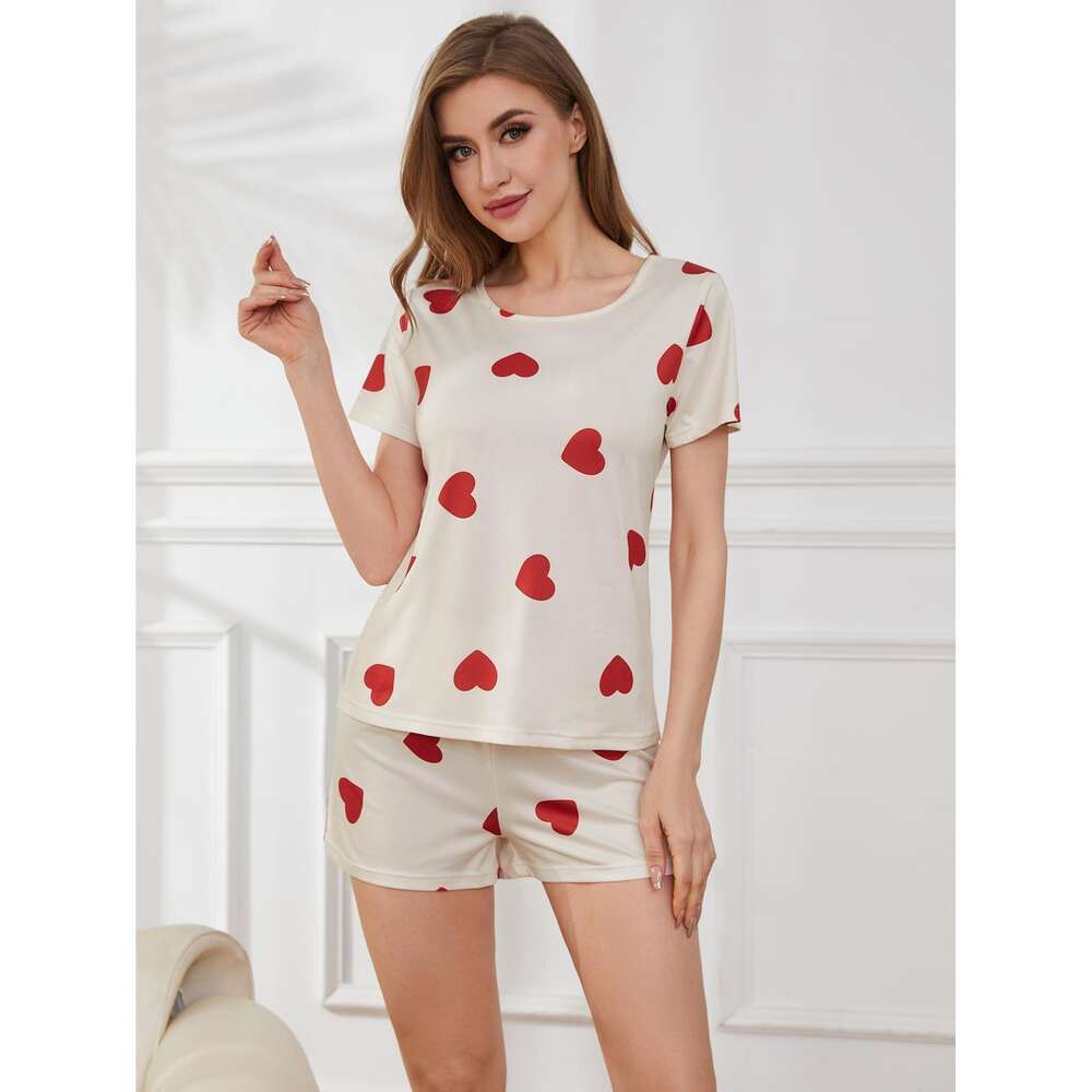 Pamas, Women's Summer Love Printed Short Sleeved Shorts, Two-piece Home Outfit, Wildberry F41932