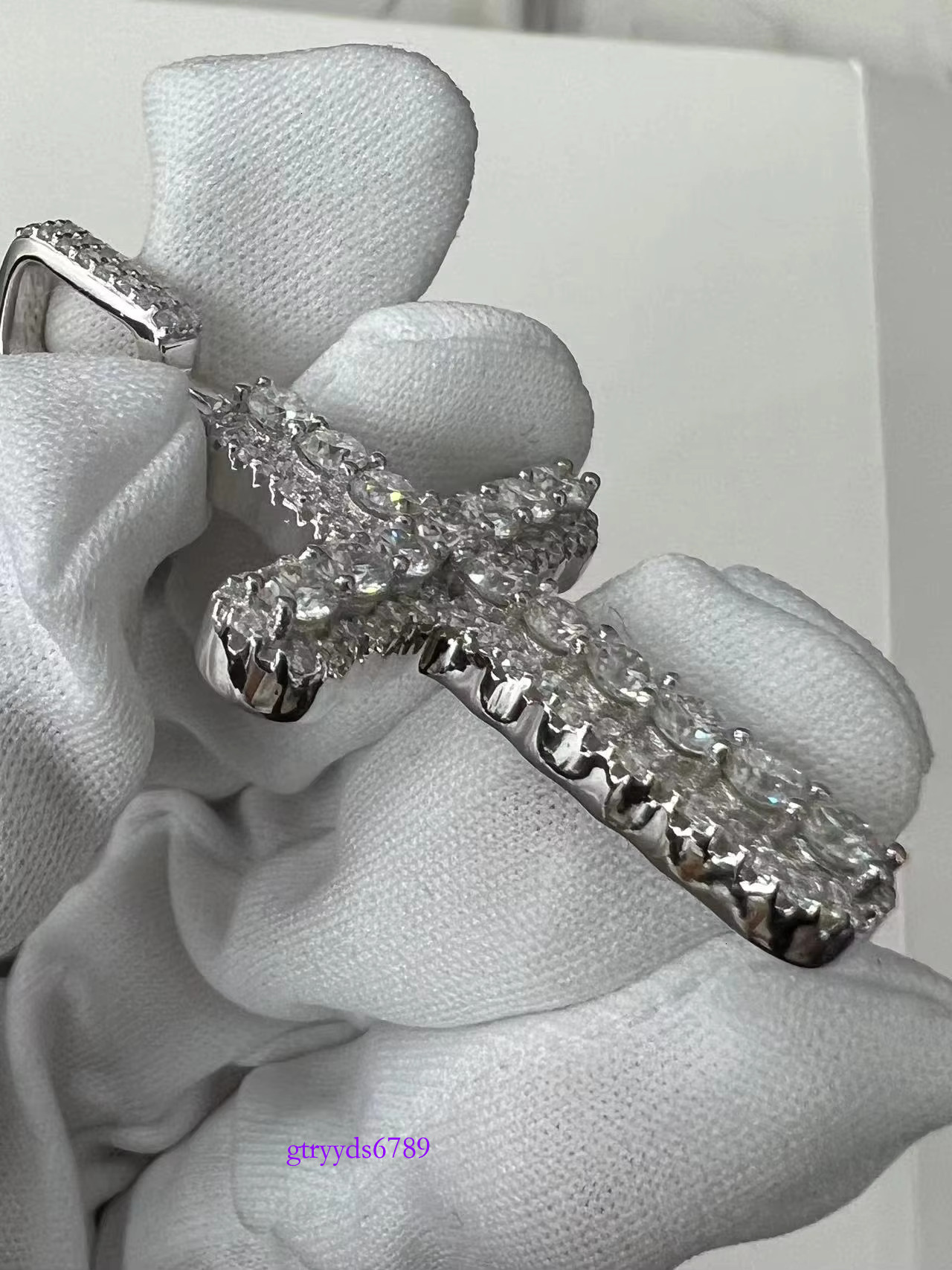 wholesale VVS Moissanite Dia Tennis with cross Necklace sier Plated Jewelry Chain