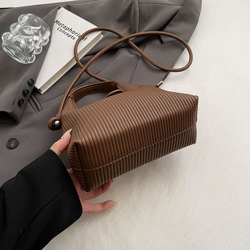 Solid Color Striped Hasp PU Fashion Top-Handle 2025 High Quality for Women Hot Sale Shoulder Bags
