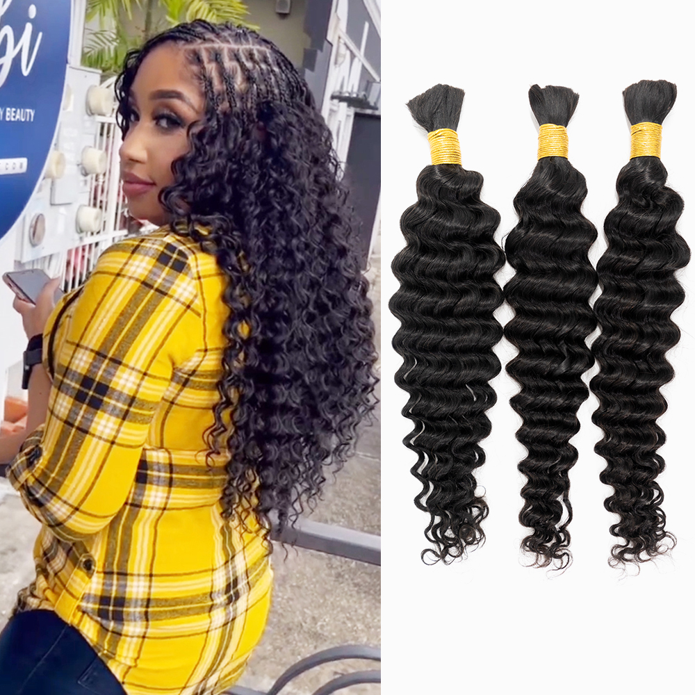 Hannah product Boho Braids 3 bundles 150g Deep Curly Brazilian Bulk Human Hair For Braiding Unprocessed Human Braiding Hair Bulk No Weft