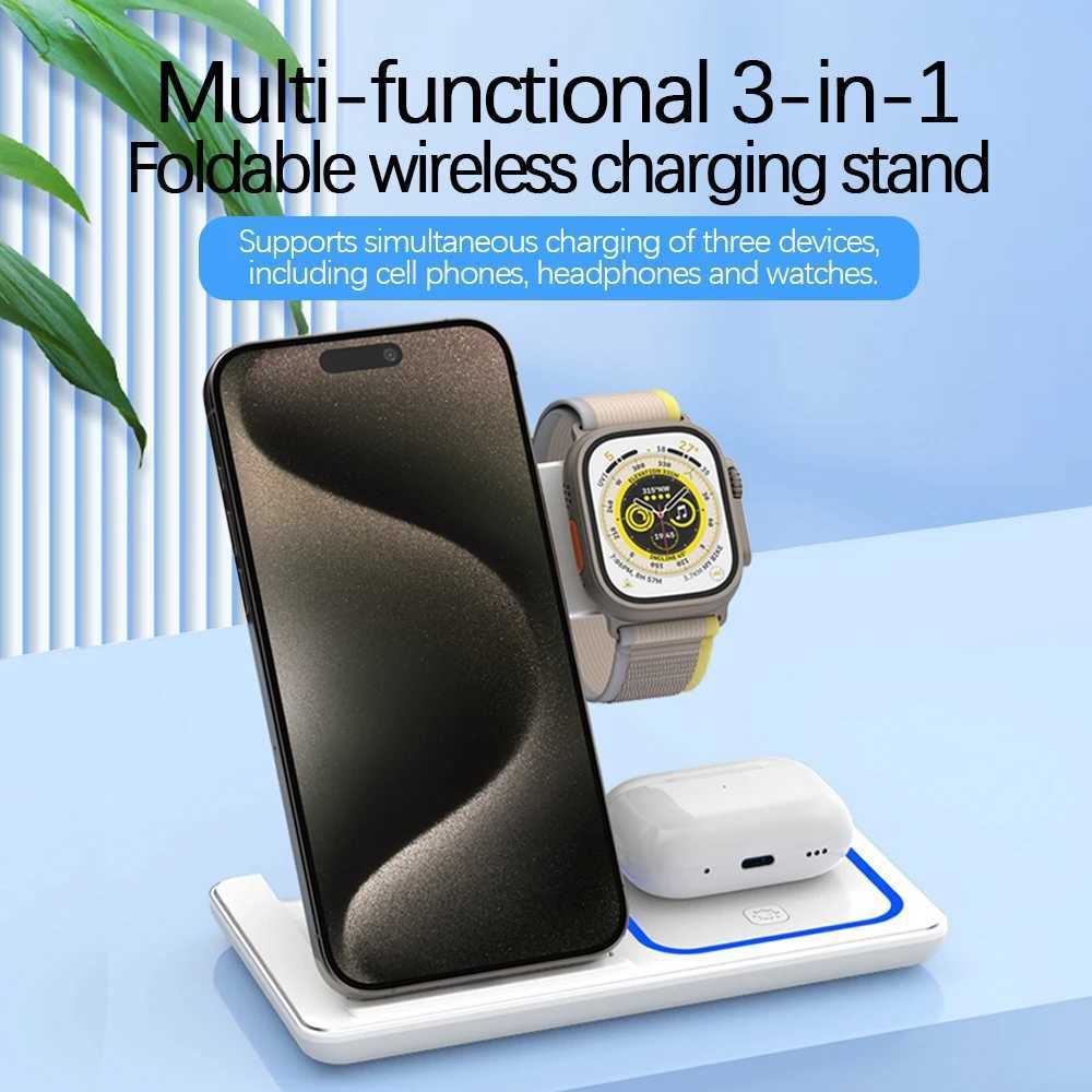 3-in-1 Foldable Wireless Charger Stand Suitable for iPhone 15 14 13 12 Pro Max Plus IWatch AirPods 3/2 Fast Charging Station Stand Y241118