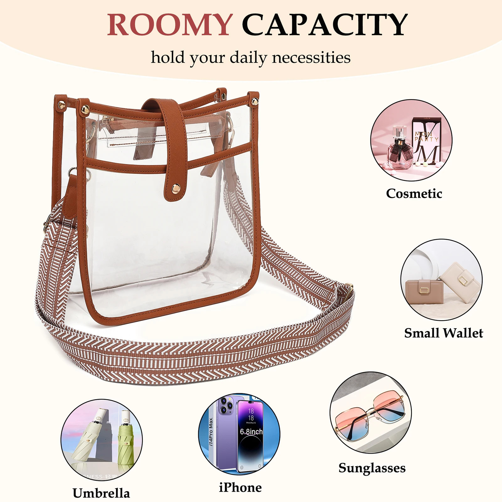 Clear Crossbody Bag Stadium Certification Womens Transparent with Guitar Strap Satchel Messenger 240415