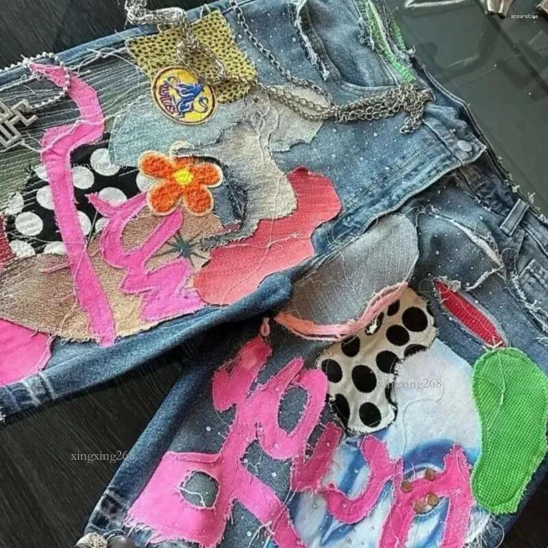 Men's Shorts Streetwear Short Jeans Mens Womens Harajuku Hip Hop Retro Patchwork Baggy Denim Gym Casual Basketball