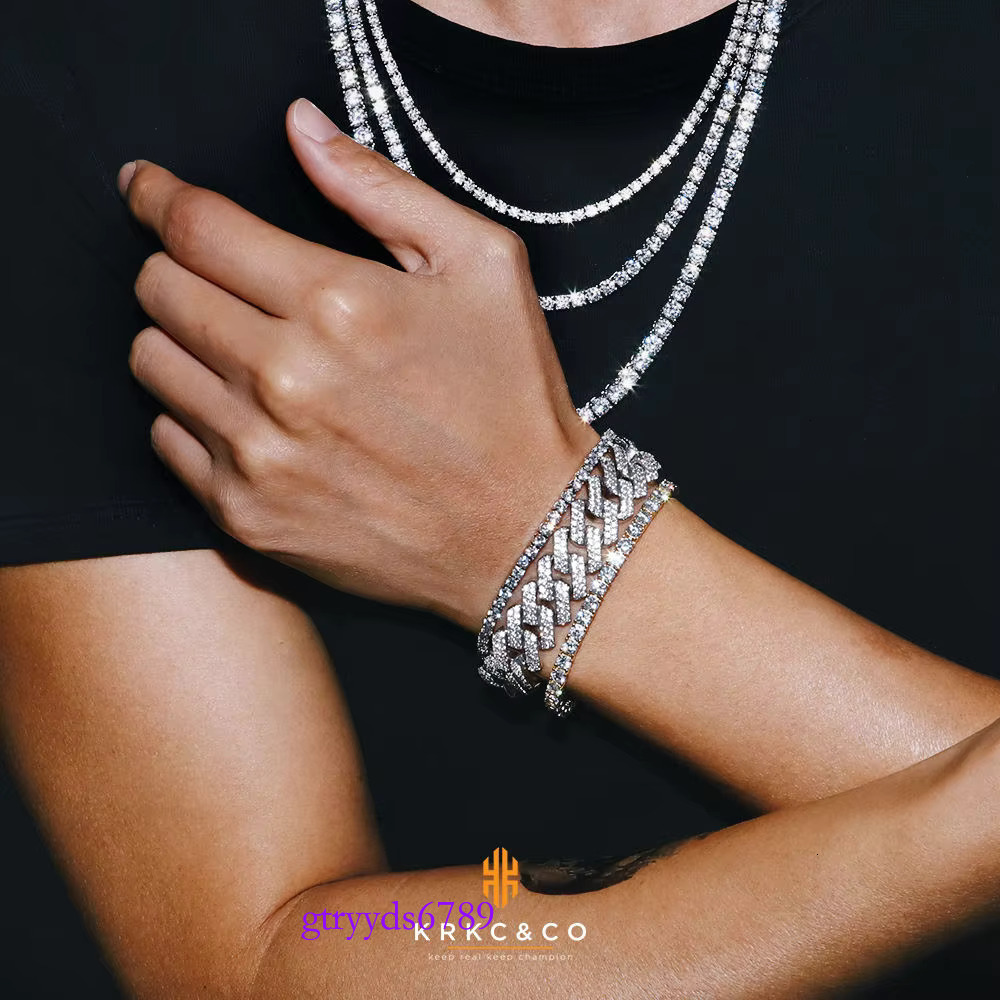 fine jewelry vvs moissanite chain 2mm 3mm 4mm 5mm sterg sier white gold women men gra lab dia tennis bracelet