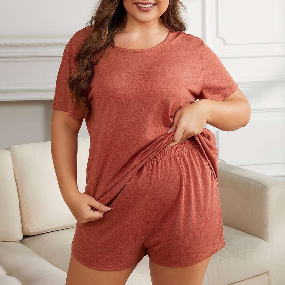 Women's Oversized Pamas, Chubby Mm, Summer 5XL Casual Short Sleeved Shorts, Two-piece Home Outfit F41936