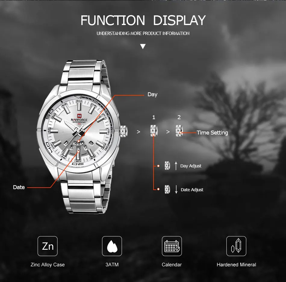 NAVIFORCE Classic Casual Watch for Men Stainless teel Sport Waterproof Male Watches Quartz Date Display Clock Relogio Masculino 240419
