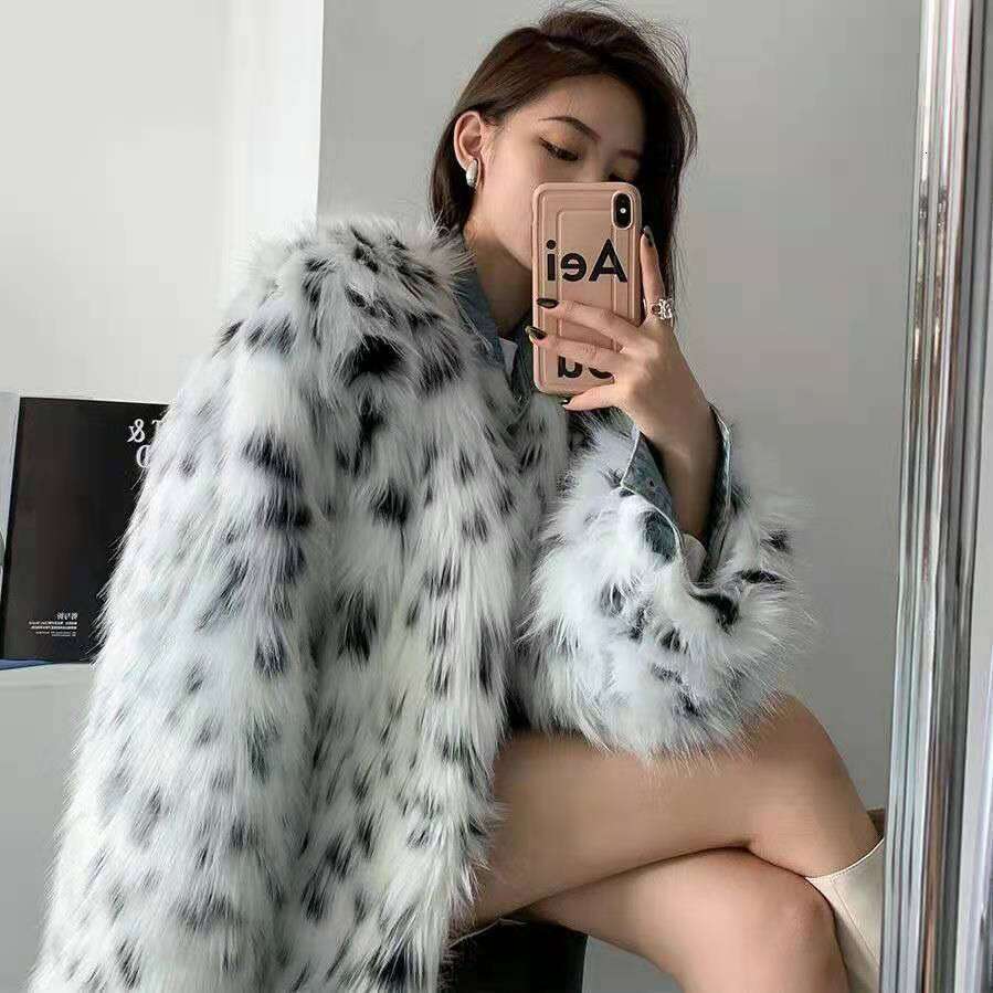 New Korean version imitation fox spotted coat for women, thick and warm fur coat, plus size women's clothing
