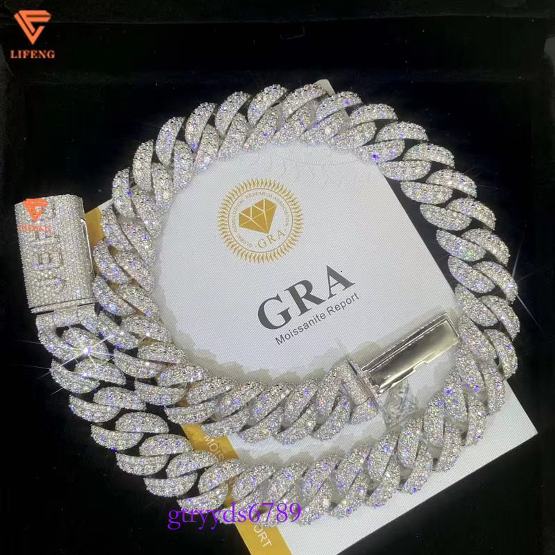 20mm Design Hip Hop Iced Out Sterg Sier Moissanite Cuban Chain Custom Letter Clasp Fashion Jewelry Necklace