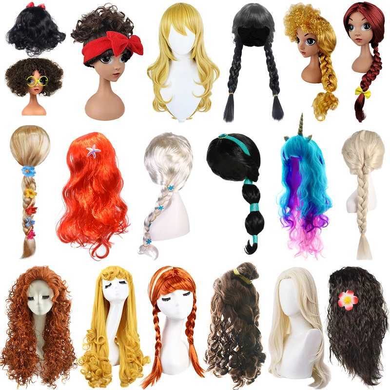 Fancy Girl Princess Long Hair Princess Wig Childrens Birthday Party Halloween Dress Up Childrens Little Mermaid Elsa Aurora Snow White Hair W241119