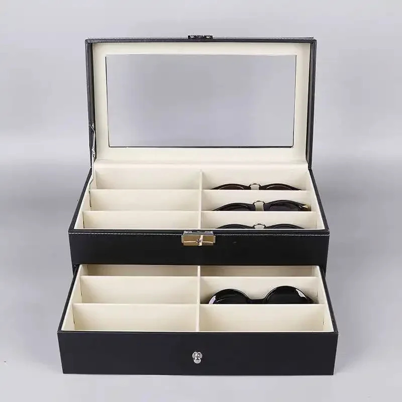 1pc Sunglass Organizer Faux Leather Eyeglasses Collector Eyewear Display Case Storage Box 240419