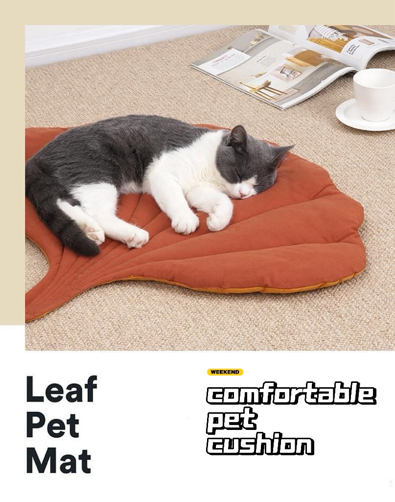 Cat Bed Mats Soft Cotton Leaf Shaped Kitten Cat Puppy Dog Bed Mat Sleep Blanket Home Pets Double Sided Pad Floor Rugs Washable