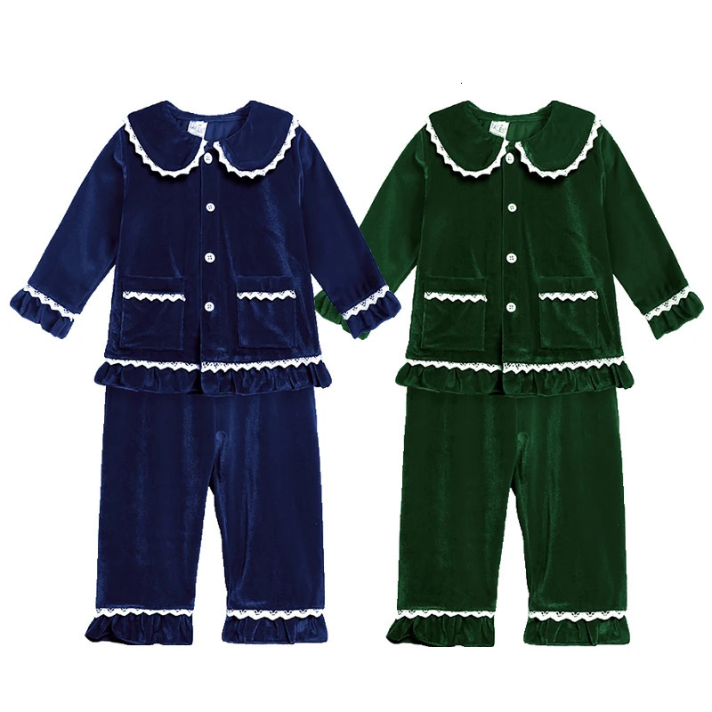 Winter basic Christmas matching family pajamas set pajamas childrens pajamas red velvet lace childrens clothing 241118